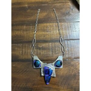 Vintage Sterling Silver Glass Modernist Brutalist Necklace Handmade Repair As Is